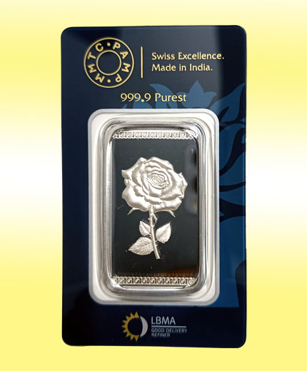 MMTC PAMP 999 Purity Rose 50 gm Silver Bar