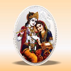 Radha Krishna Silver Coin Oval